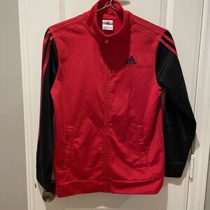 Boys Kids Red Black Adidas Zippered Sweater Size Large 14 16